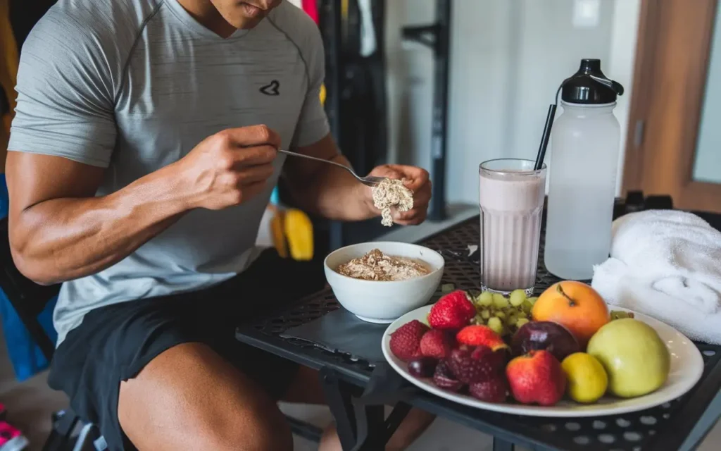 A CrossFit athlete eating a pre-workout meal