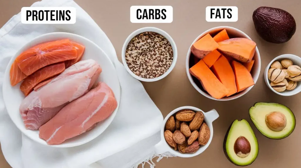 A breakdown of macronutrient sources for a cutting diet plan.