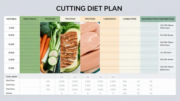 A detailed chart showing a cutting diet plan overview for fat loss.