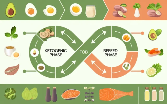 A visually appealing infographic summarizing the cyclical ketogenic diet.