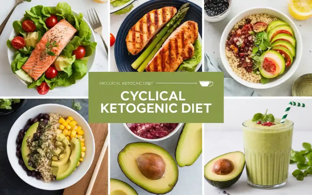 A collage of recipes for the cyclical ketogenic diet.
