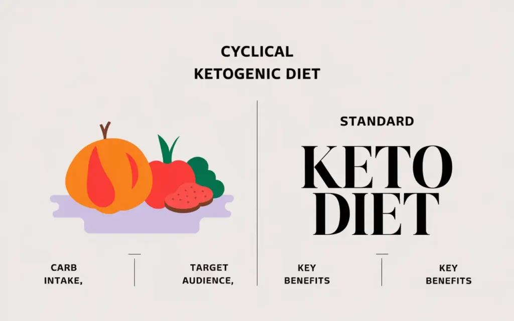 A comparison chart of the cyclical ketogenic diet vs. the standard ketogenic diet.
