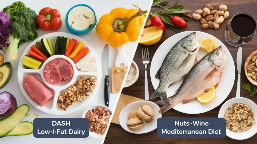 Comparison of DASH vs Mediterranean Diet with labeled food items