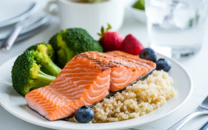 A colorful plate of healthy, kidney-friendly foods for recovery after a transplant