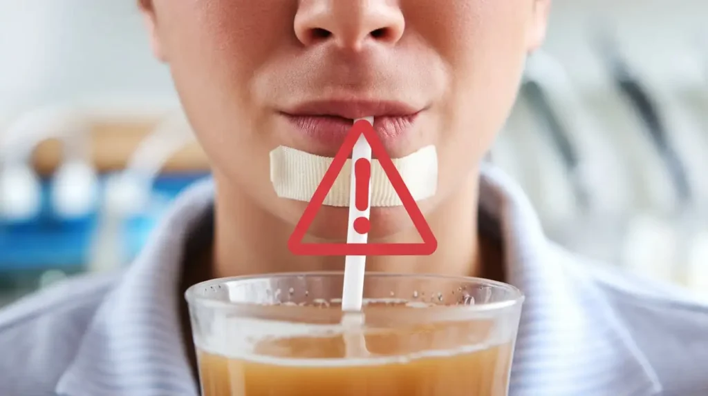 A person drinking from a straw, a common mistake after tooth extraction