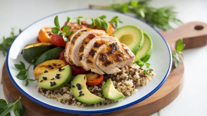 A vibrant plate of balanced diet RC-friendly food.