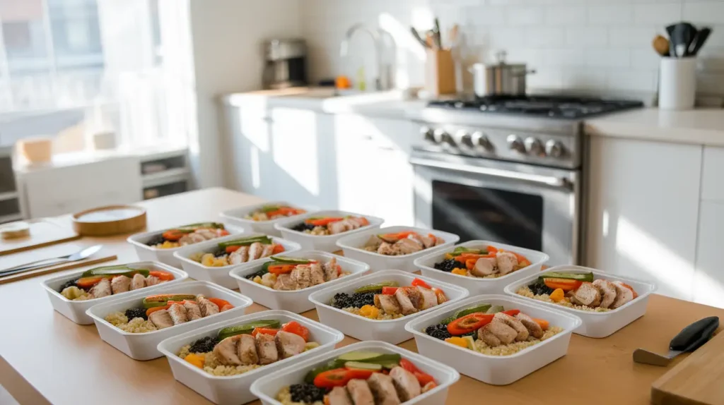 Healthy meal prep containers for a diet to lose 20 pounds