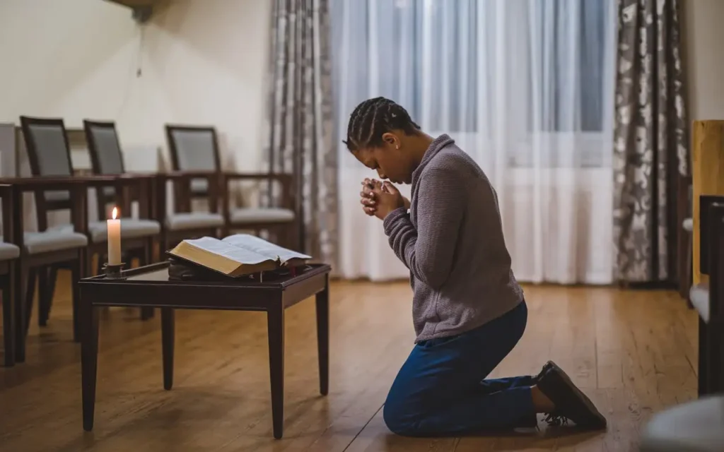 Fasting in prayer in the Bible illustrated through dedicated spiritual practice.