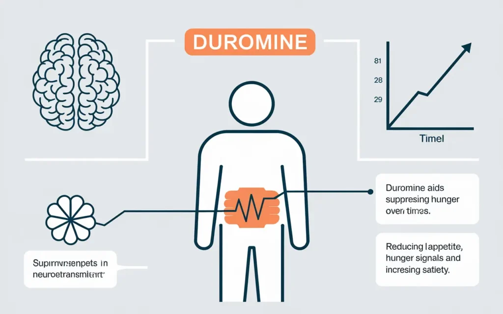 Duromine weight loss mechanism illustrating appetite suppression