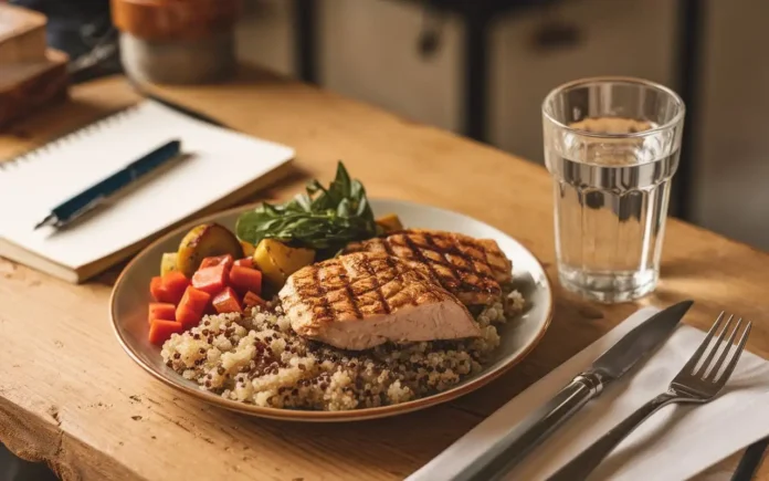 A colorful plate of nutritious food highlighting the principles of the e2m diet.