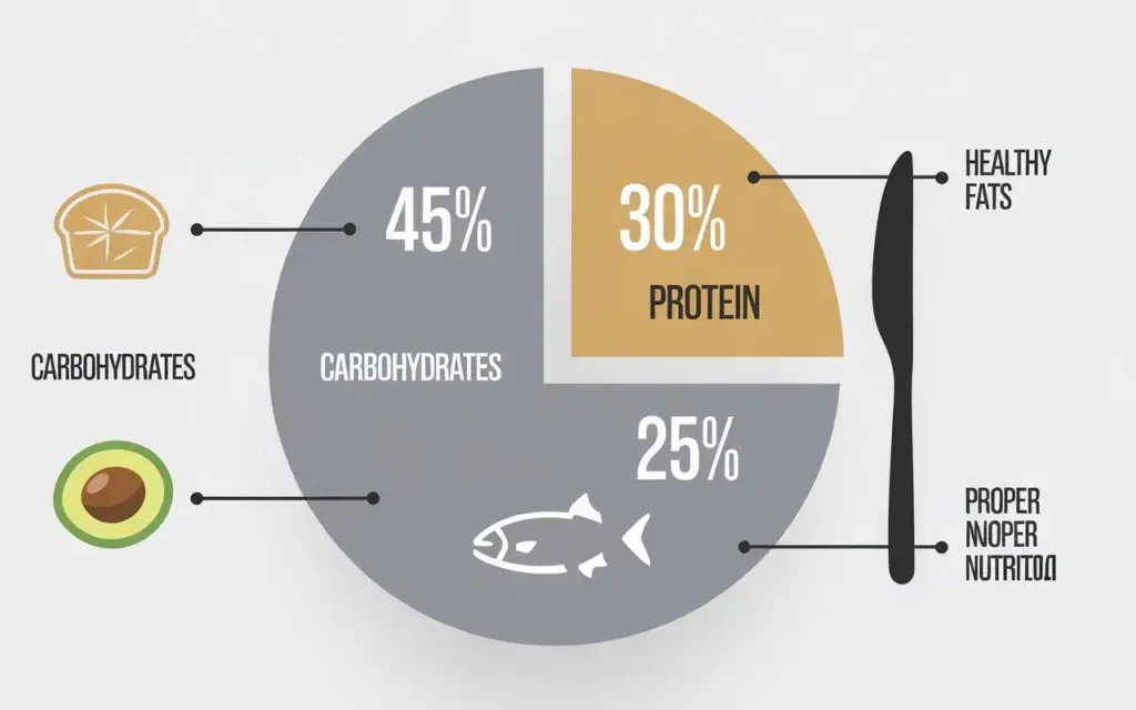 A detailed macronutrient chart illustrating the e2m diet’s balanced proportions.
