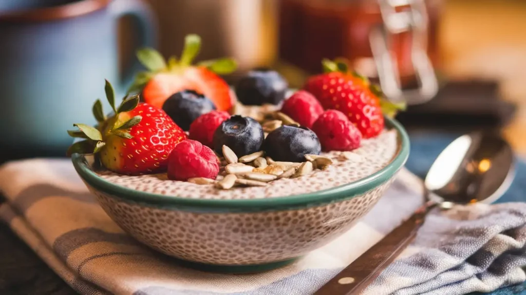 A nutrient-packed elimination diet recipes bowl with berries and seeds.