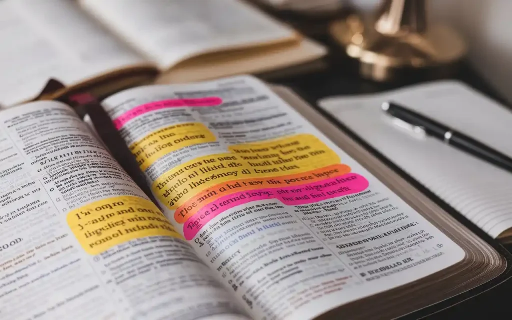 A close-up of a Bible with highlighted fasting and prayer verses.
