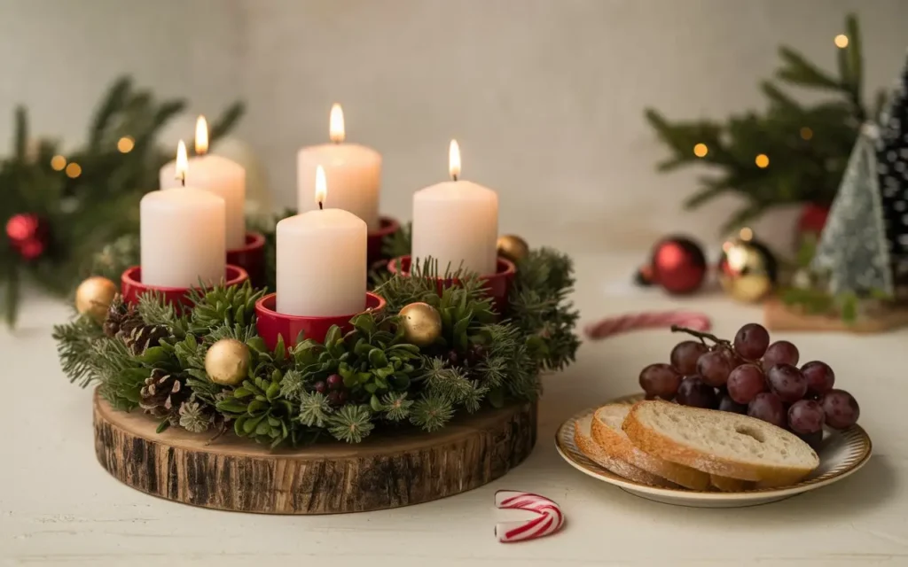 Candles and Advent wreath symbolizing fasting Catholic traditions during Advent