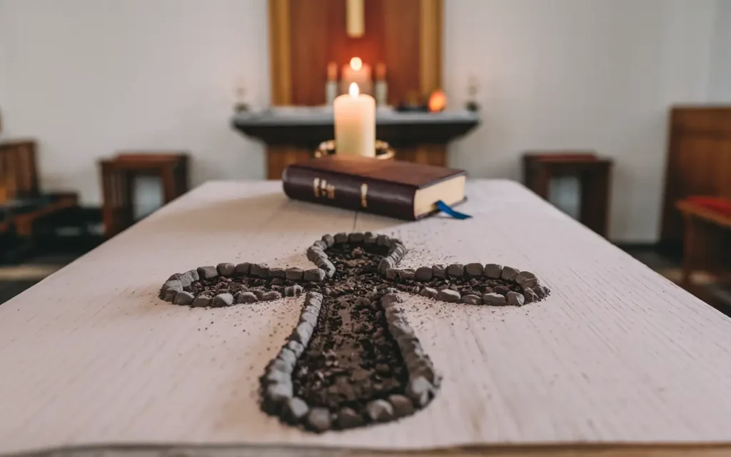 Ashes in the shape of a cross for fasting Catholic Lent traditions