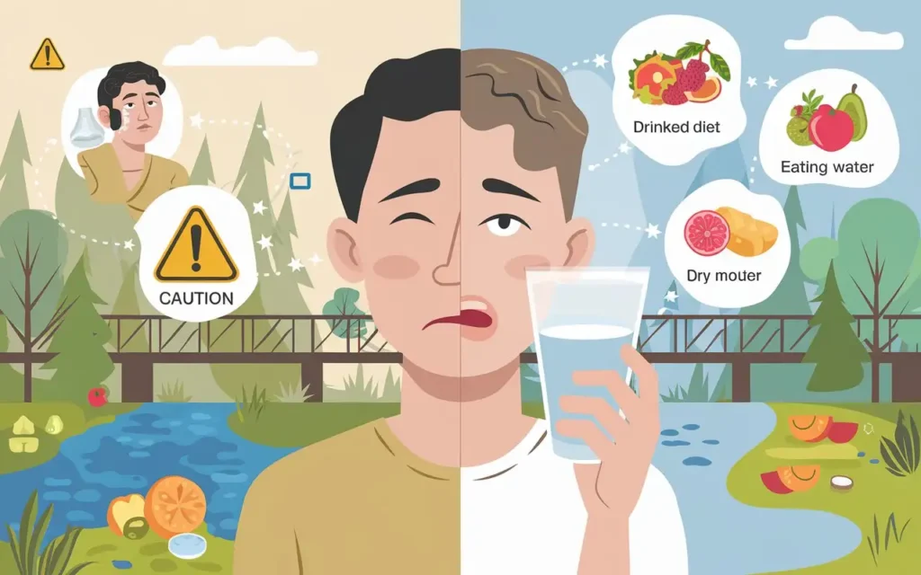 A cautionary illustration highlighting the potential risks of fasting for IBS, such as nutrient deficiencies and dehydration.
