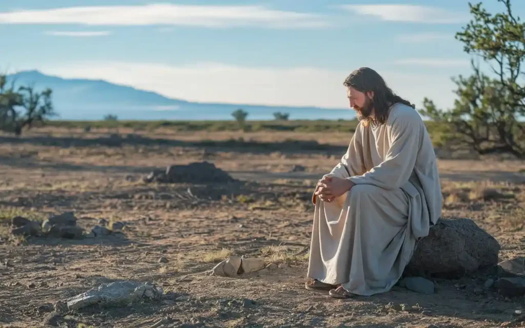 Jesus in the wilderness fasting for 40 days.