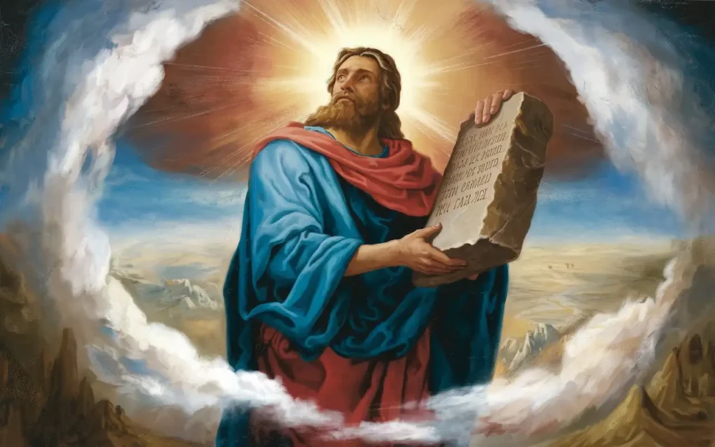 Moses on Mount Sinai with the Ten Commandments.