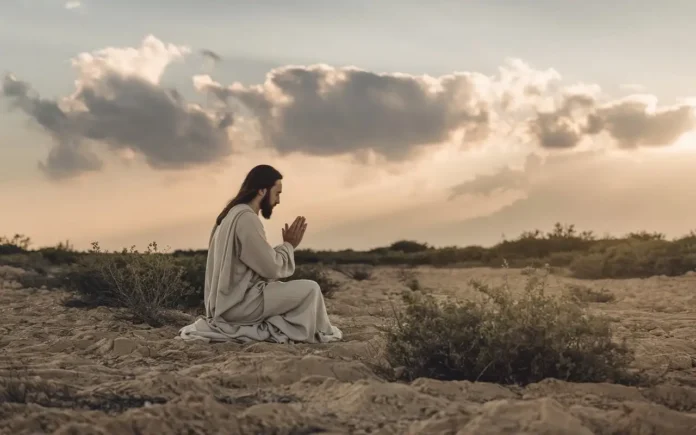 A spiritual depiction of fasting in the New Testament, showing prayer and devotion