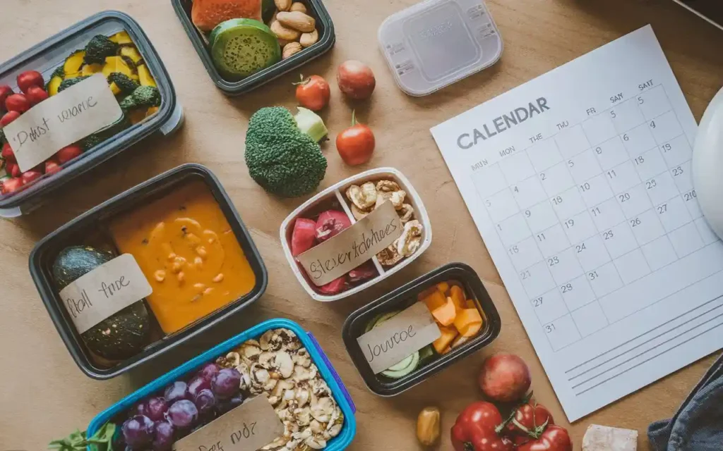 A sample meal plan for a fasting mimicking diet DIY displayed on a table