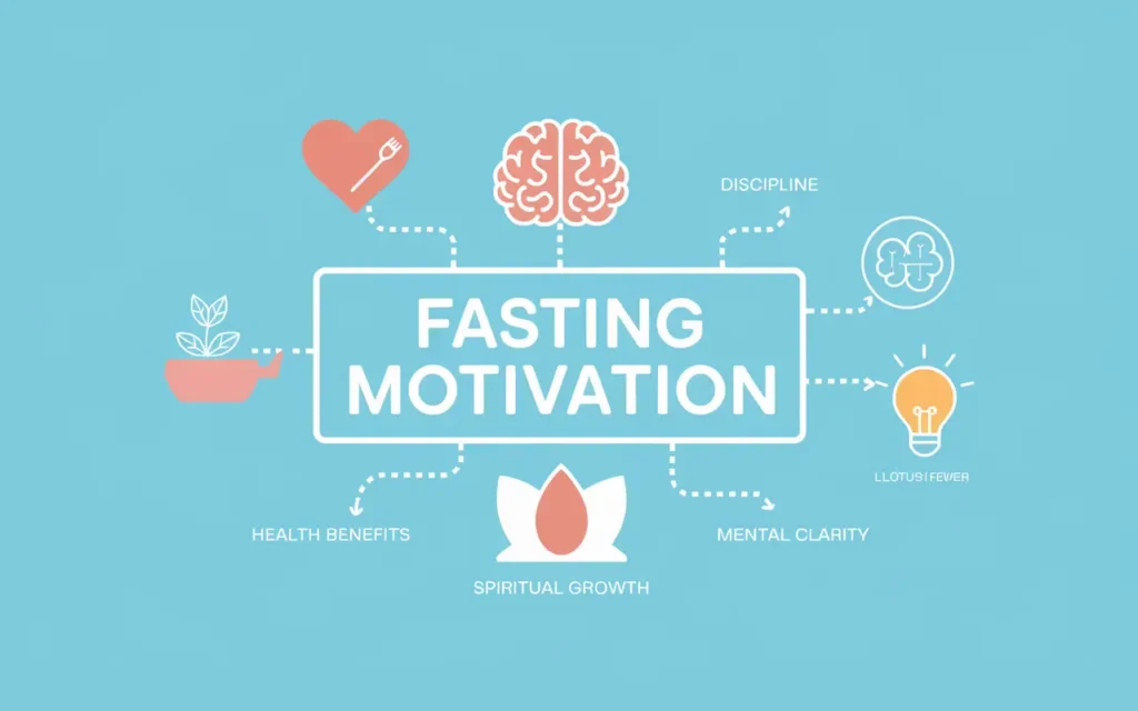 A graphic showing a mind map of "Fasting Motivation" with ideas branching out.
