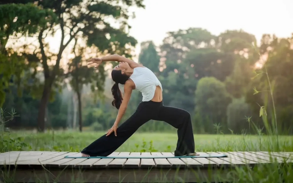 Fasting PCOS exercise: Woman engaging in yoga for hormonal balance