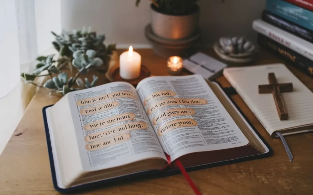 Open Bible with highlighted scriptures on fasting prayer