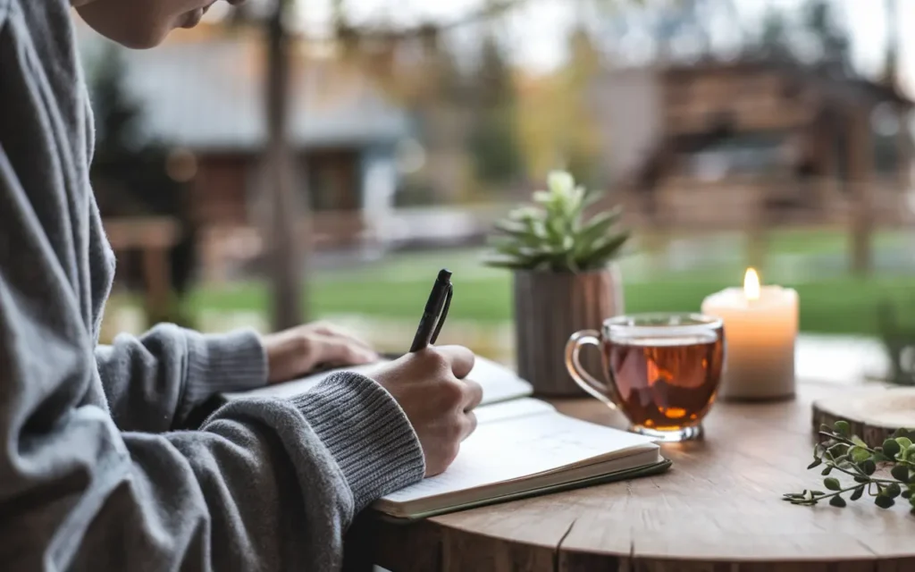 Individual journaling during a fasting prayer period for personal growth.
