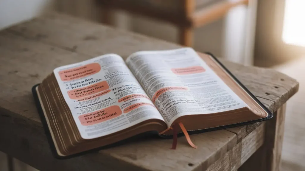 Open Bible with highlighted scriptures on fasting and prayer