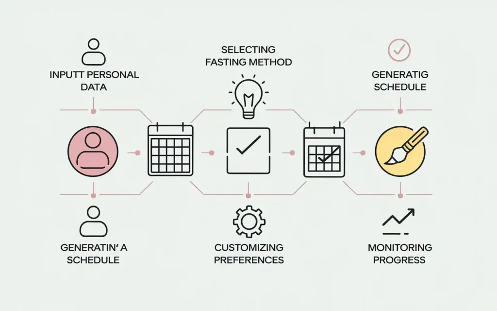 Step-by-step diagram of how a fasting time calculator functions