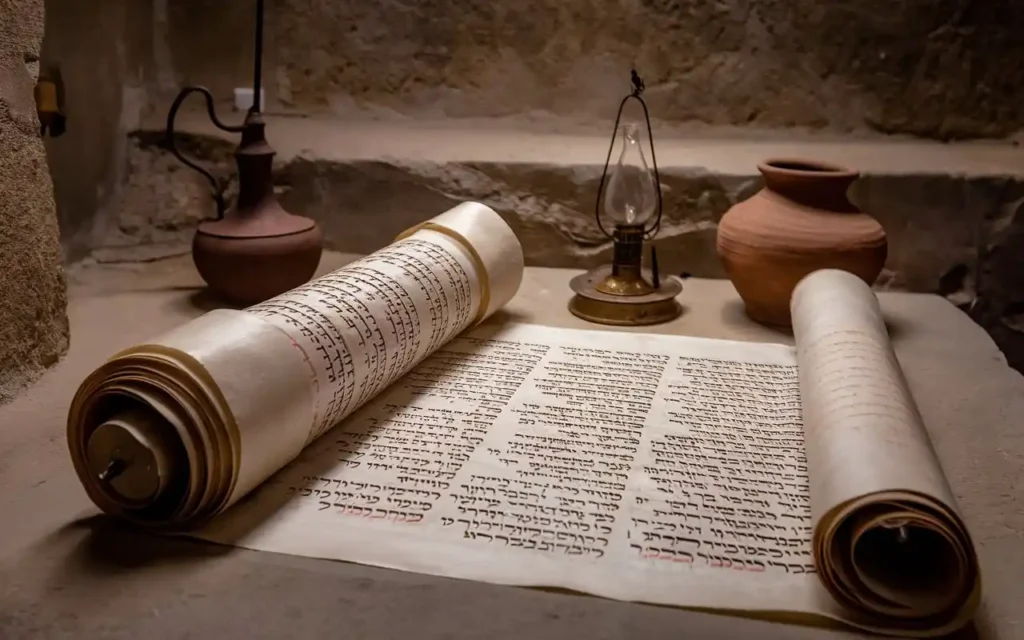 An ancient scroll with Hebrew text, representing Old Testament scriptures on fasting.