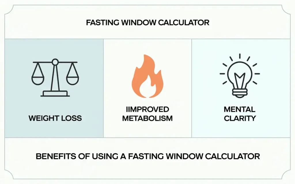 A graphic showing the health benefits of using a fasting window calculator. 