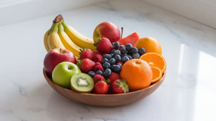 A vibrant display of fresh fruits arranged in a bowl for a fruit diet plan.