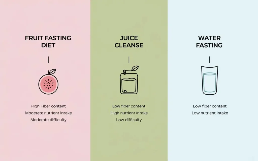 Comparison chart of the fruit fasting diet vs. other diets