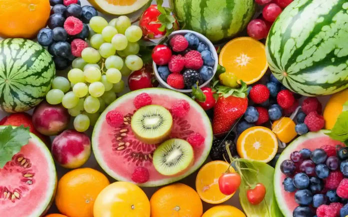 An enticing arrangement of various colorful fruits for a fruit fasting diet