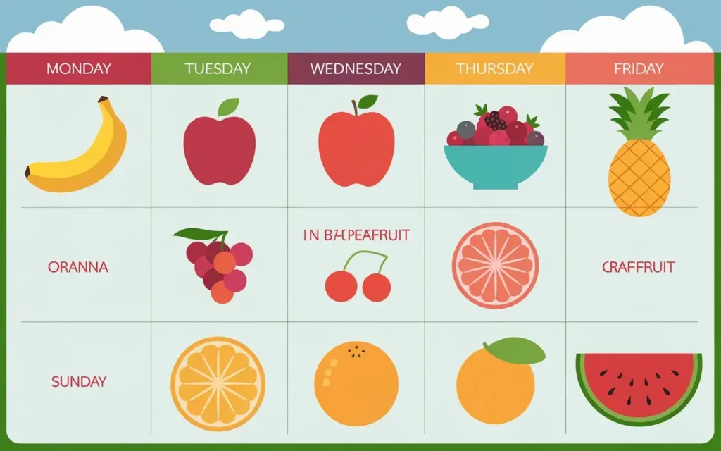 Sample meal plan layout for a fruit fasting diet