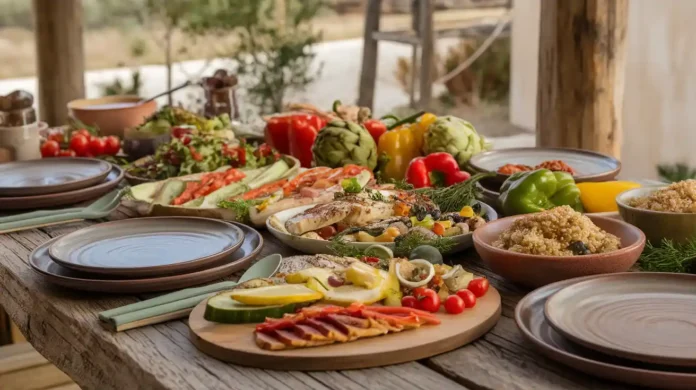 Delicious spread of gluten free Mediterranean diet meals