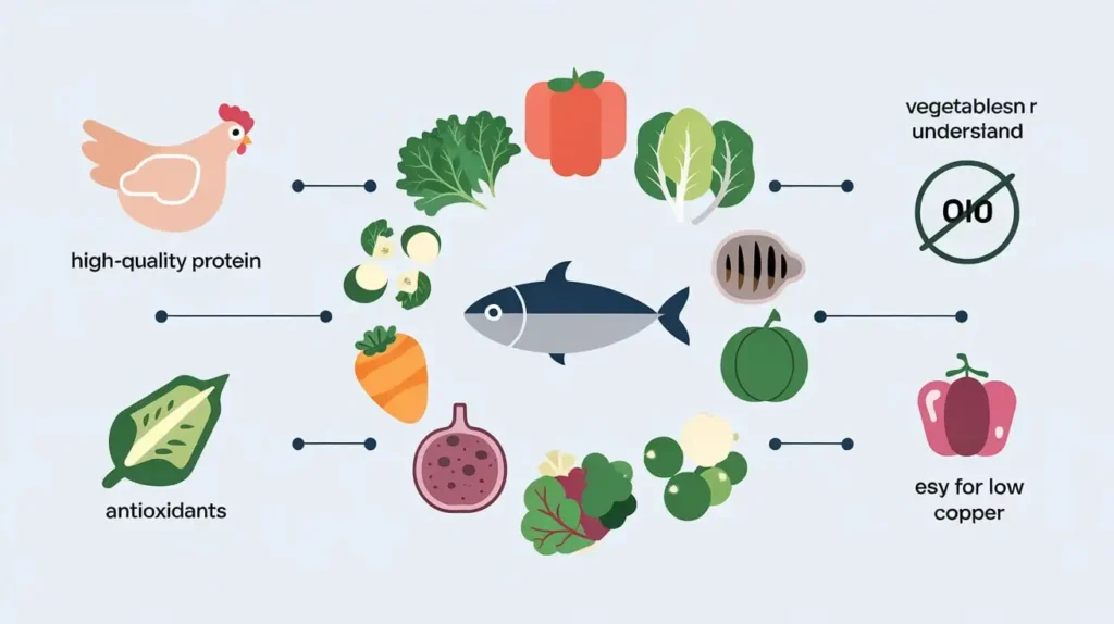 Infographic explaining the basics of a hepatic diet for dogs