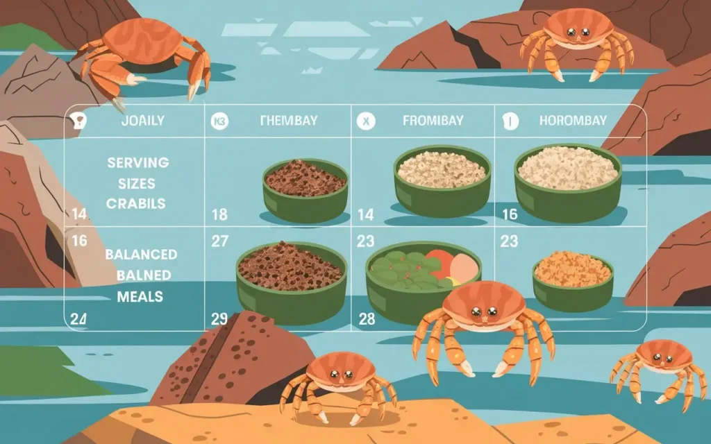 A hermit crab feeding schedule with portion control details.
