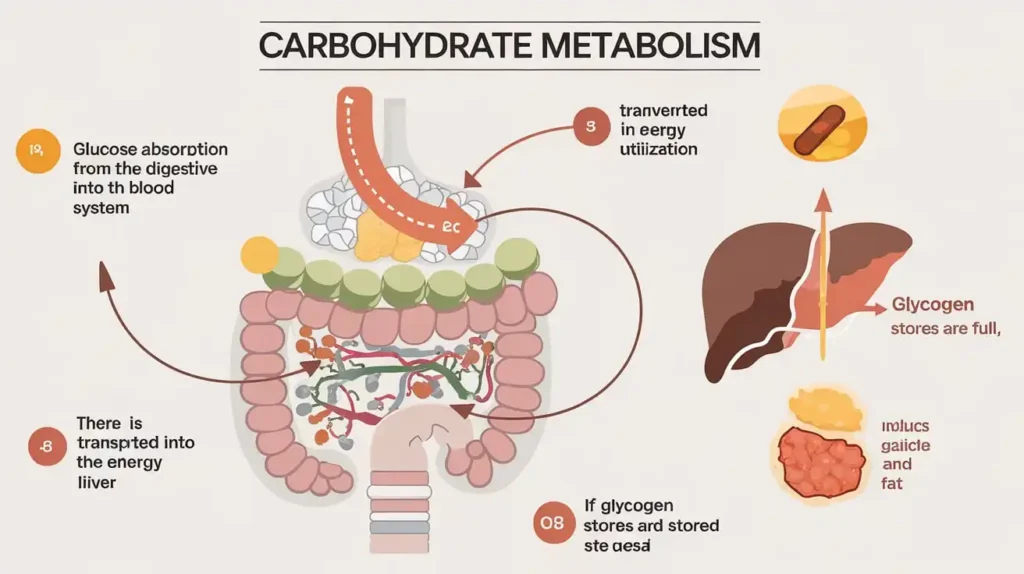 Illustration of carbohydrate metabolism and its role in weight loss.
