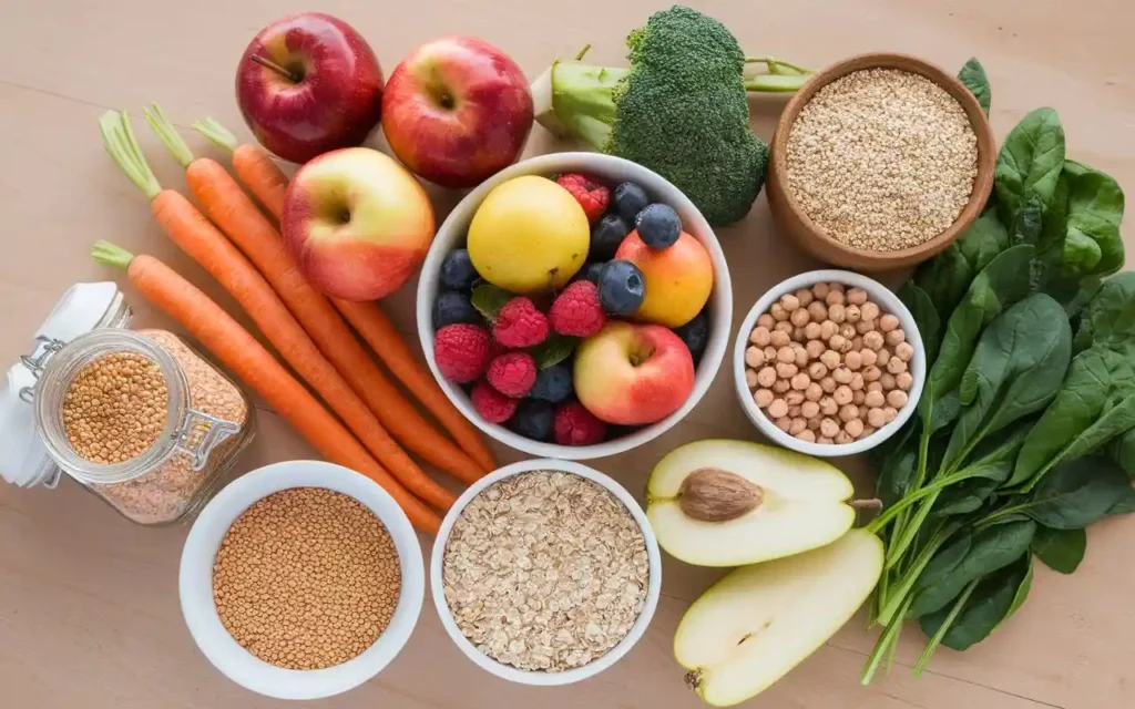 A variety of high-fiber foods for a diverticulosis diet plan