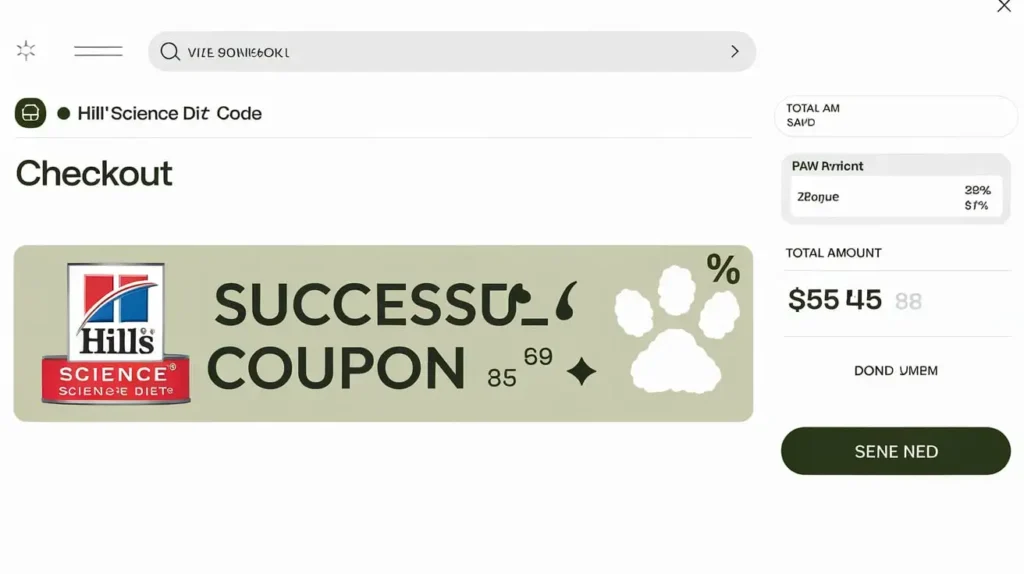 A pet owner applying a Hill's Science Diet coupon code during online checkout.