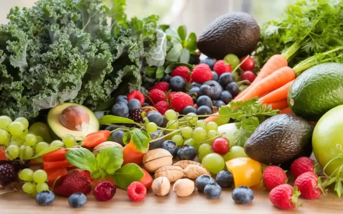 A vibrant image of fresh fruits, vegetables, and whole grains symbolizing a holistic diet for wellness.