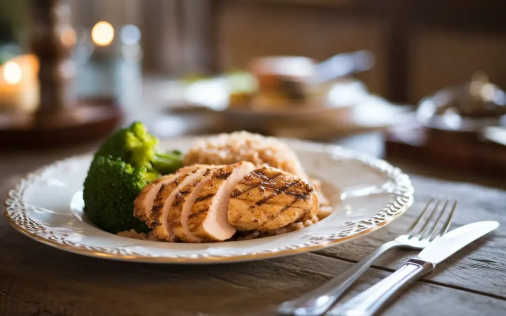 A beautifully plated Hollywood Diet meal with a portion-controlled serving.
