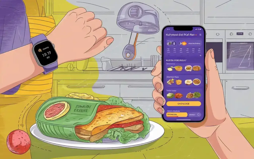 An illustration of futuristic food trends related to the Hollywood Diet.
