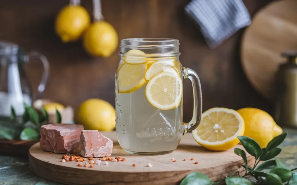 A homemade electrolyte drink with sea salt, lemon, and water to combat hunger during fasting.