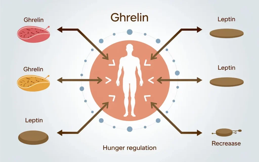 A visual representation of hunger hormones during fasting, including ghrelin and leptin.