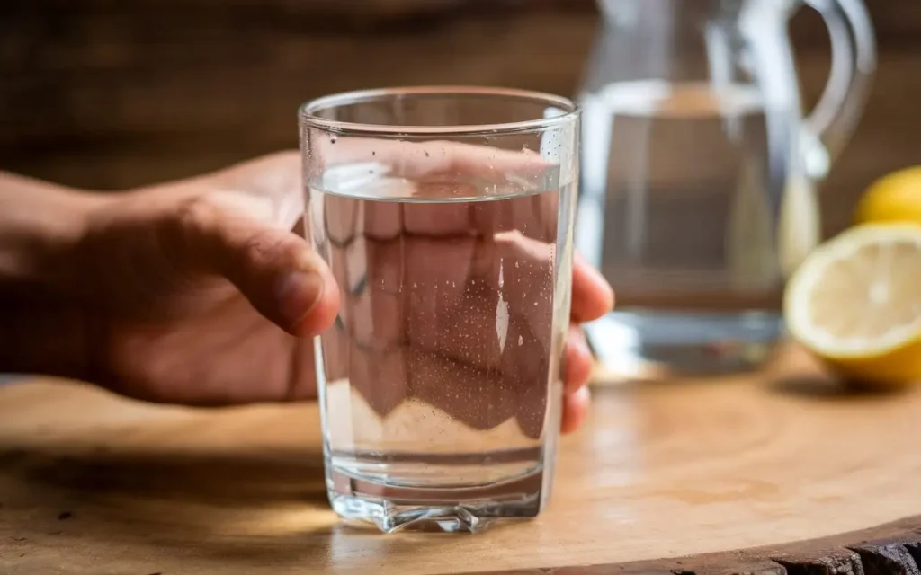 A person drinking a glass of water with hydration tips for kidney health.