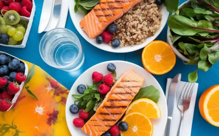 A fresh and colorful table spread featuring balanced meals for the Immudi Diet.