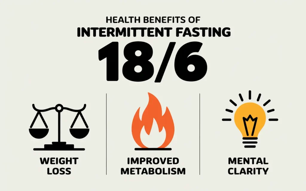 A colorful chart showcasing the benefits of intermittent fasting 18/6 before and after.